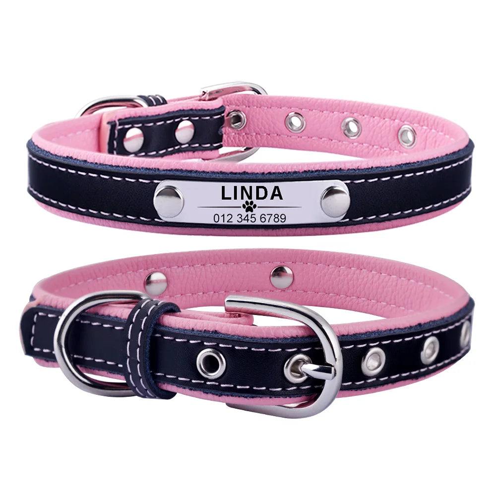 🐾 AiruiDog Personalized Leather Dog Collar – Custom Engraved ID for Puppies and Dogs (XS–L)