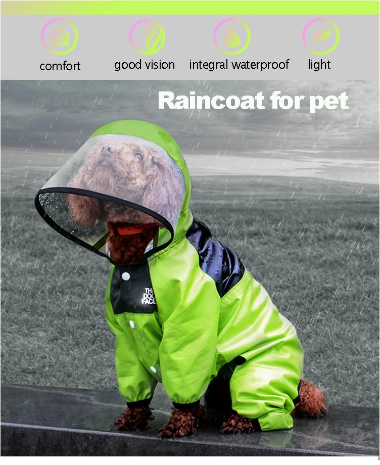 🌧️ Waterproof Dog Raincoat – “The Dog Face” Pet Jumpsuit for Wet Weather Walks