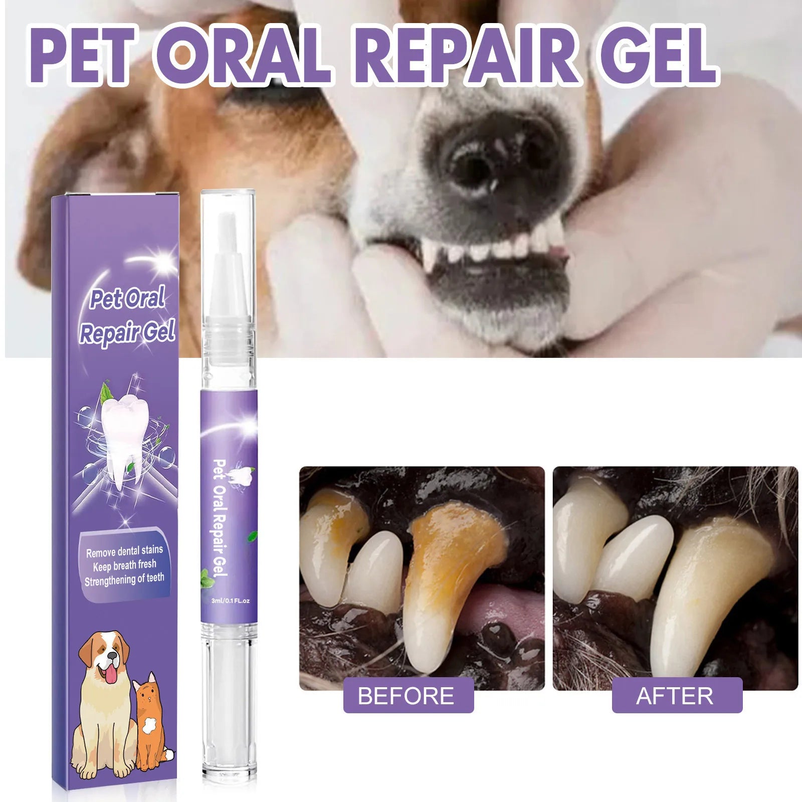3ml Pet Oral Gel – No-Brush Dental Care for Dogs & Cats