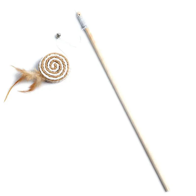 🎉 Teaser Feather Wand Toy – Interactive Cat Stick with Wooden Handle