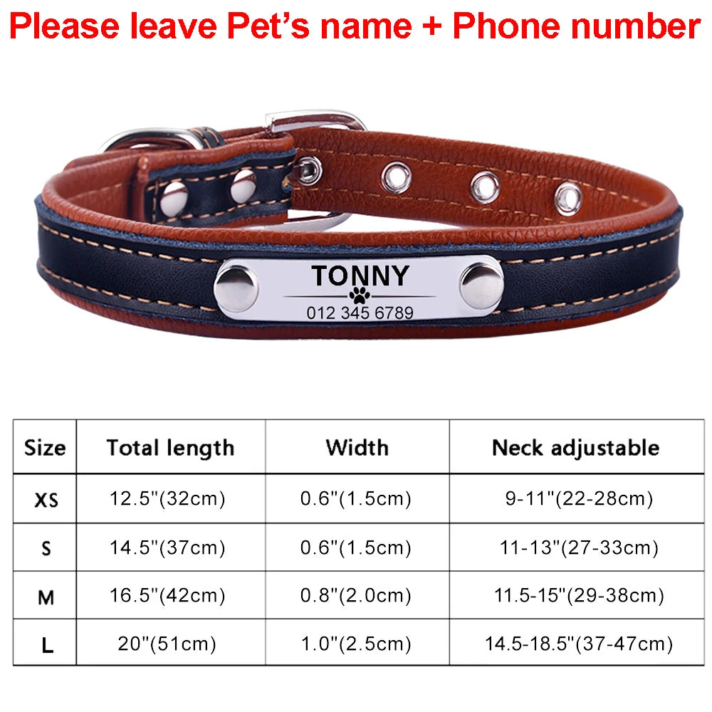 🐾 AiruiDog Personalized Leather Dog Collar – Custom Engraved ID for Puppies and Dogs (XS–L)