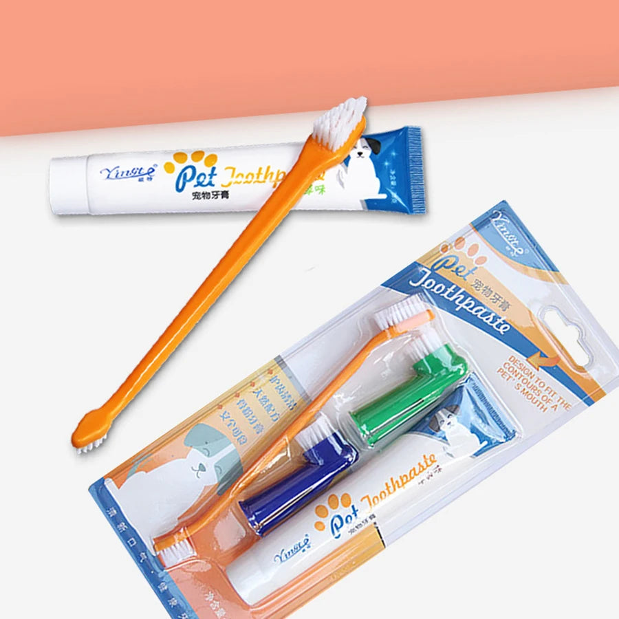 4-Piece Pet Toothbrush & Toothpaste Set – Complete Oral Care for Dogs & Cats