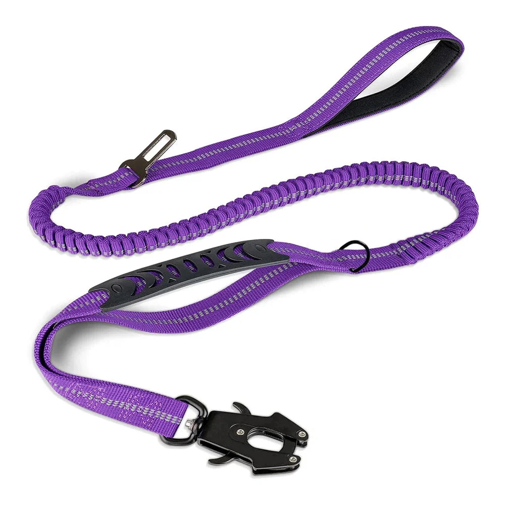 🚨 Heavy-Duty Tactical Bungee Dog Leash – Reflective, Shock-Absorbing and Car-Ready