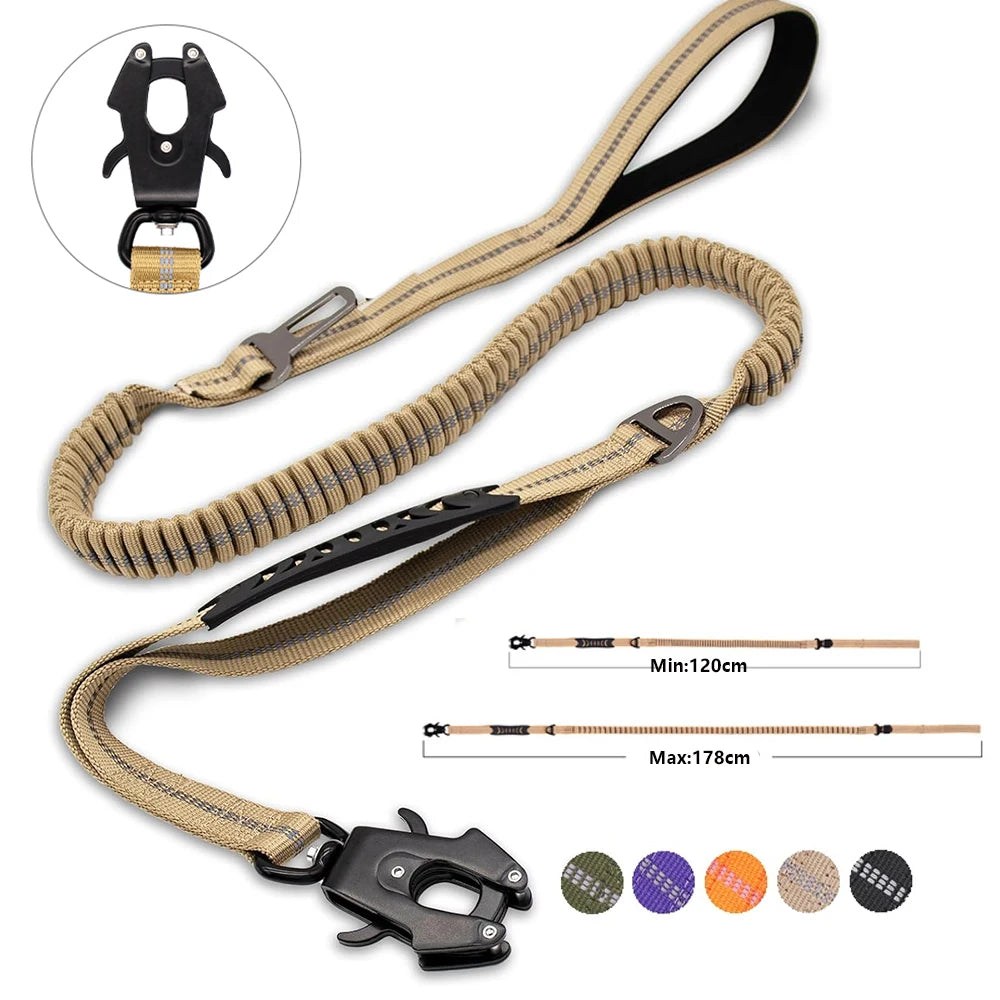 🚨 Heavy-Duty Tactical Bungee Dog Leash – Reflective, Shock-Absorbing and Car-Ready