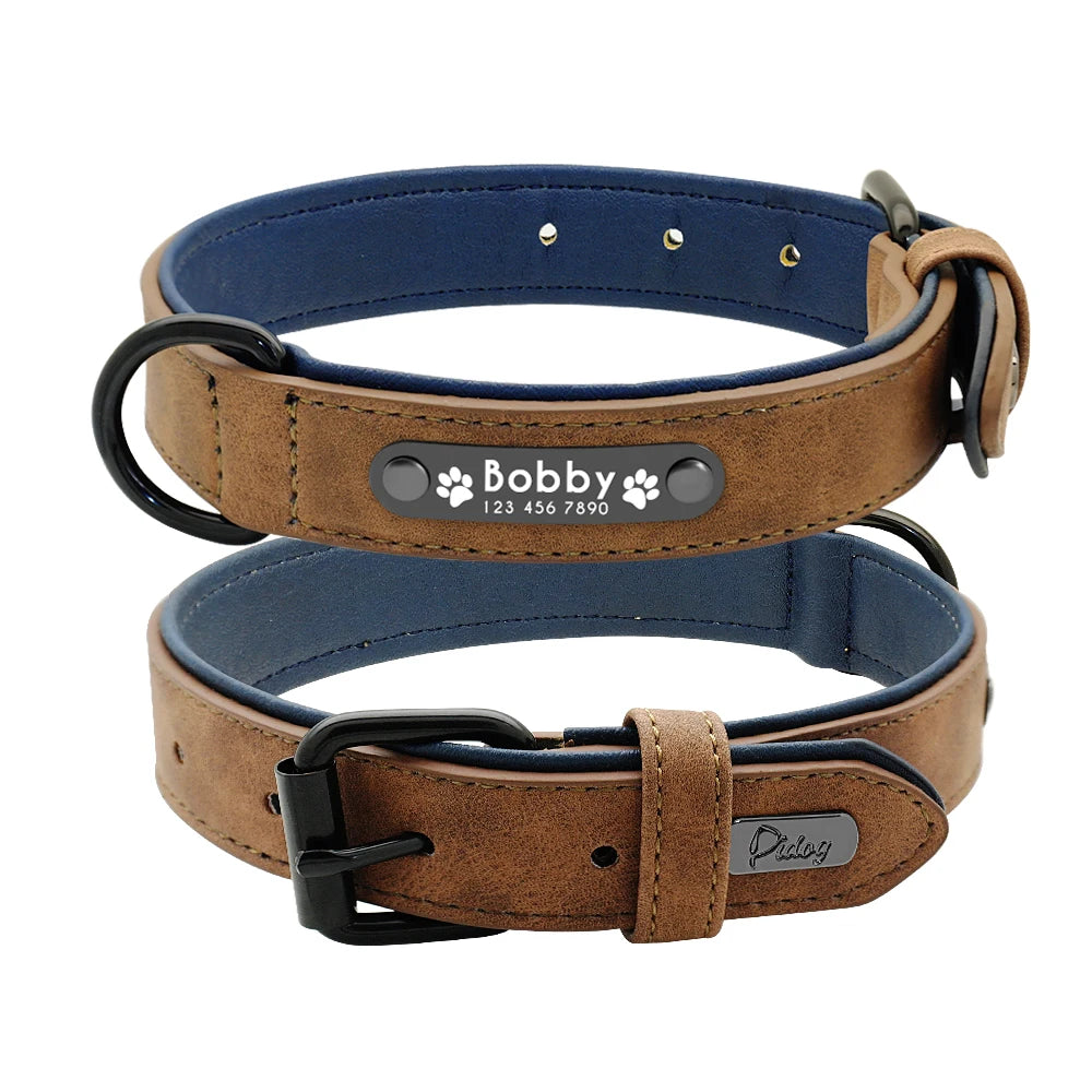 Personalized Leather Dog Collar & Leash Set – Custom ID for Small to Large Breeds