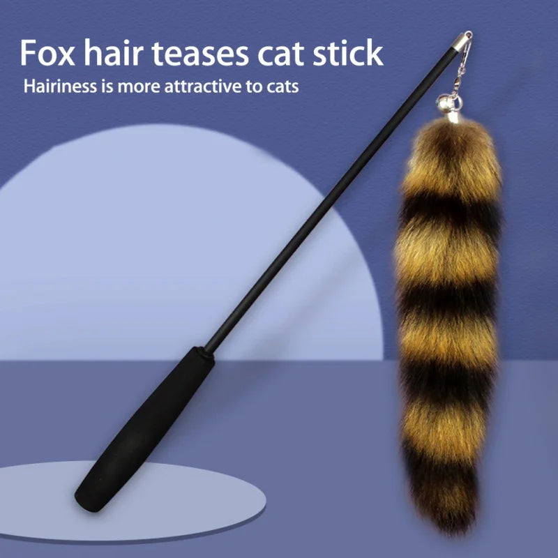 🦊 Funny Cat Teaser Stick – Feather Toy with Fox Hair Replacement Head