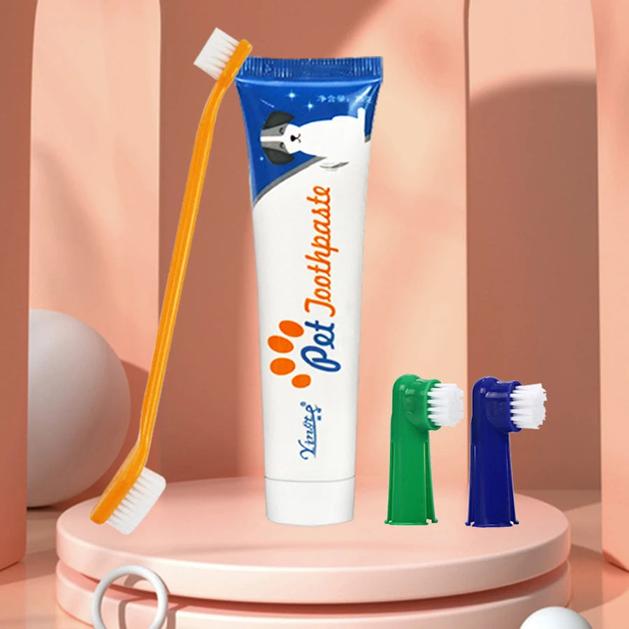 4-Piece Pet Toothbrush & Toothpaste Set – Complete Oral Care for Dogs & Cats