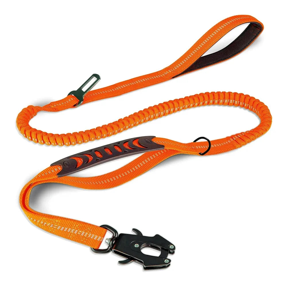 🚨 Heavy-Duty Tactical Bungee Dog Leash – Reflective, Shock-Absorbing and Car-Ready