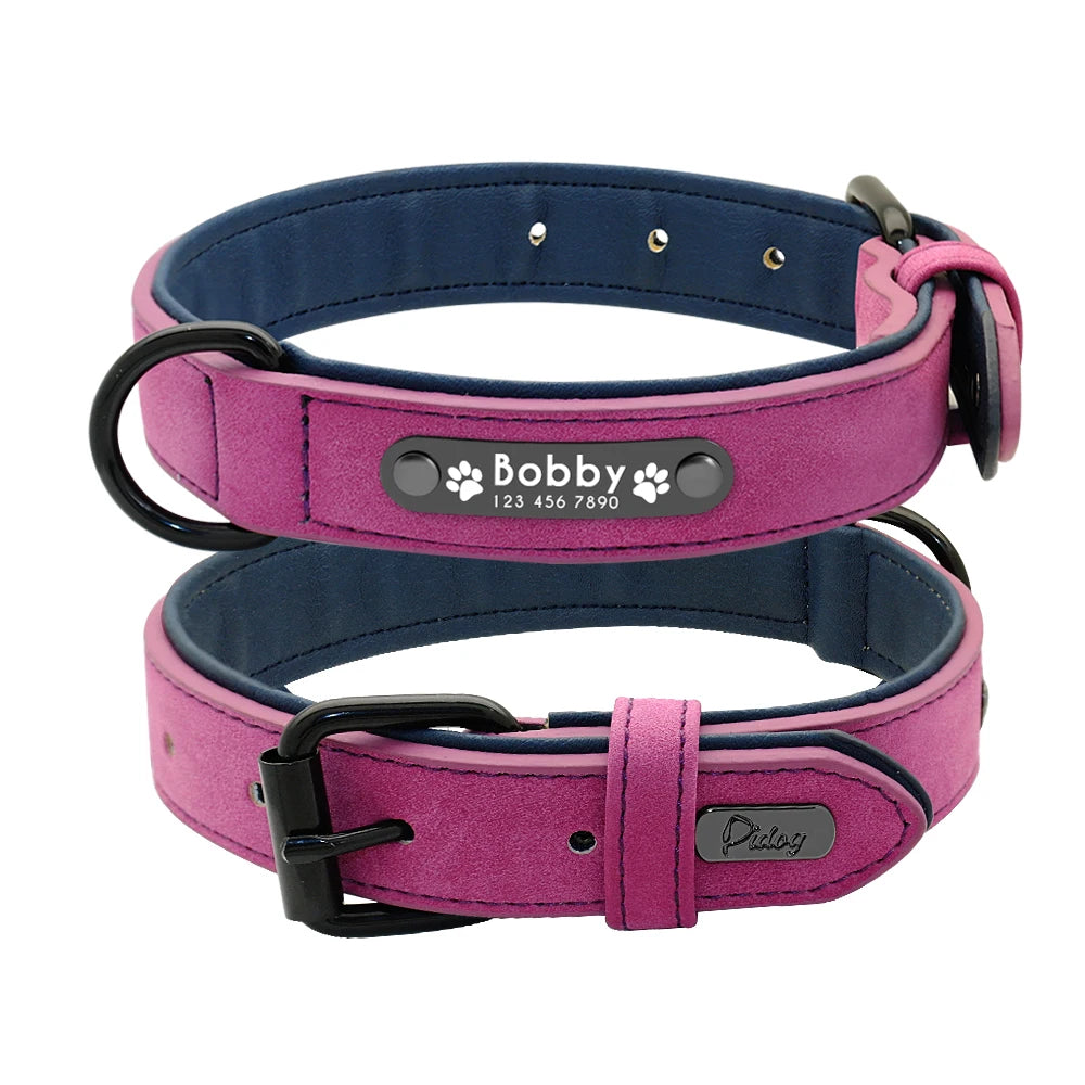 Personalized Leather Dog Collar & Leash Set – Custom ID for Small to Large Breeds