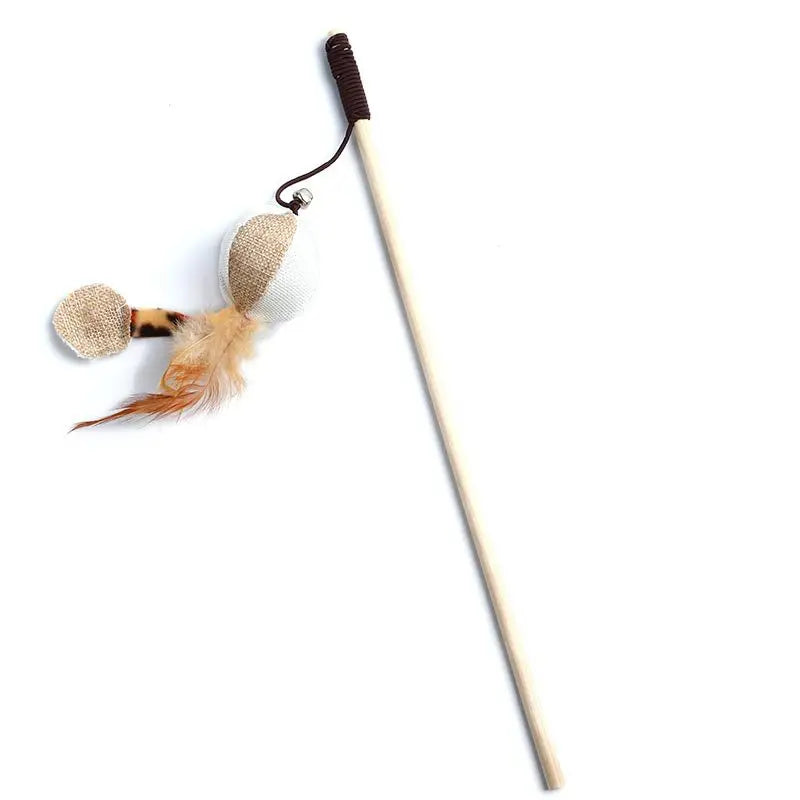 🎉 Teaser Feather Wand Toy – Interactive Cat Stick with Wooden Handle