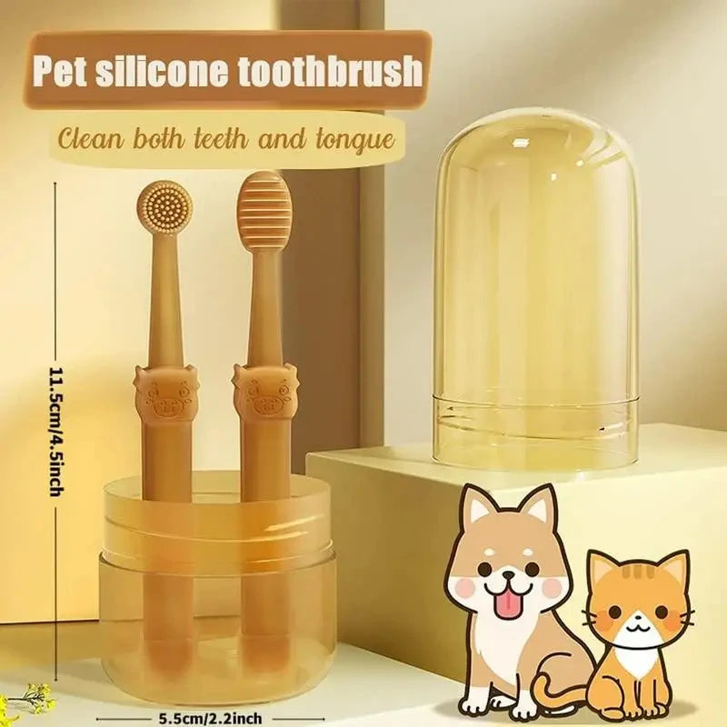 Pet Teeth Whitening & Cleaning Kit – Soft Silicone Toothbrush for Dogs & Cats