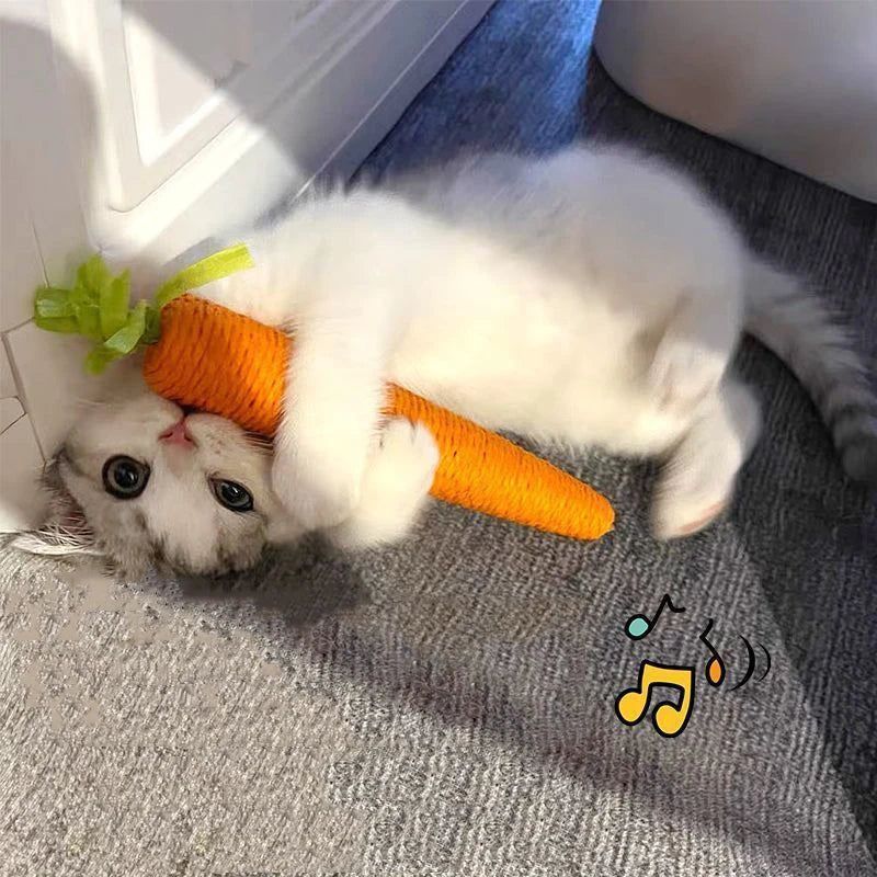 🥕 Audible Carrot Cat Toy – Tickling Molar Stick & Scratching Fun for Cats & Kittens