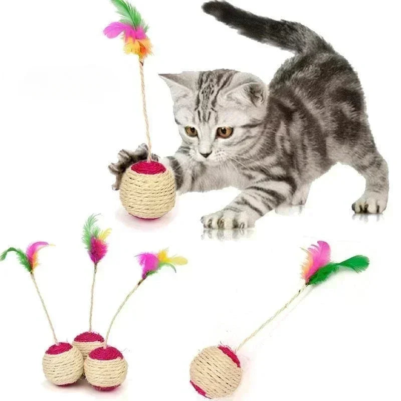 🐾 Sisal Cat Scratching Ball with Feather – Interactive Training Toy for Curious Kittens and Playful Cats