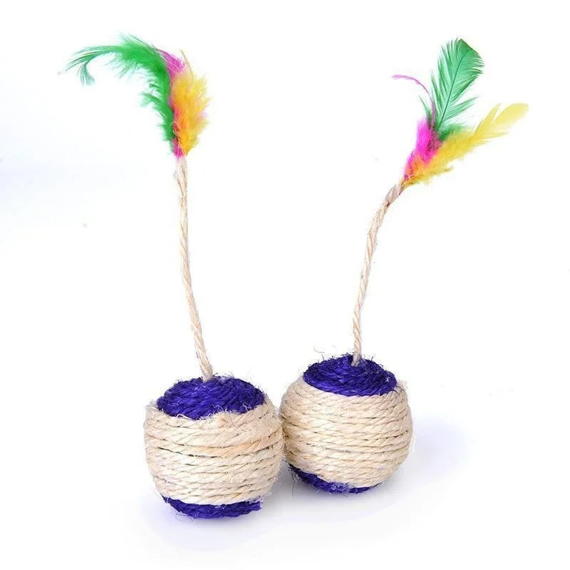 🐾 Sisal Cat Scratching Ball with Feather – Interactive Training Toy for Curious Kittens and Playful Cats