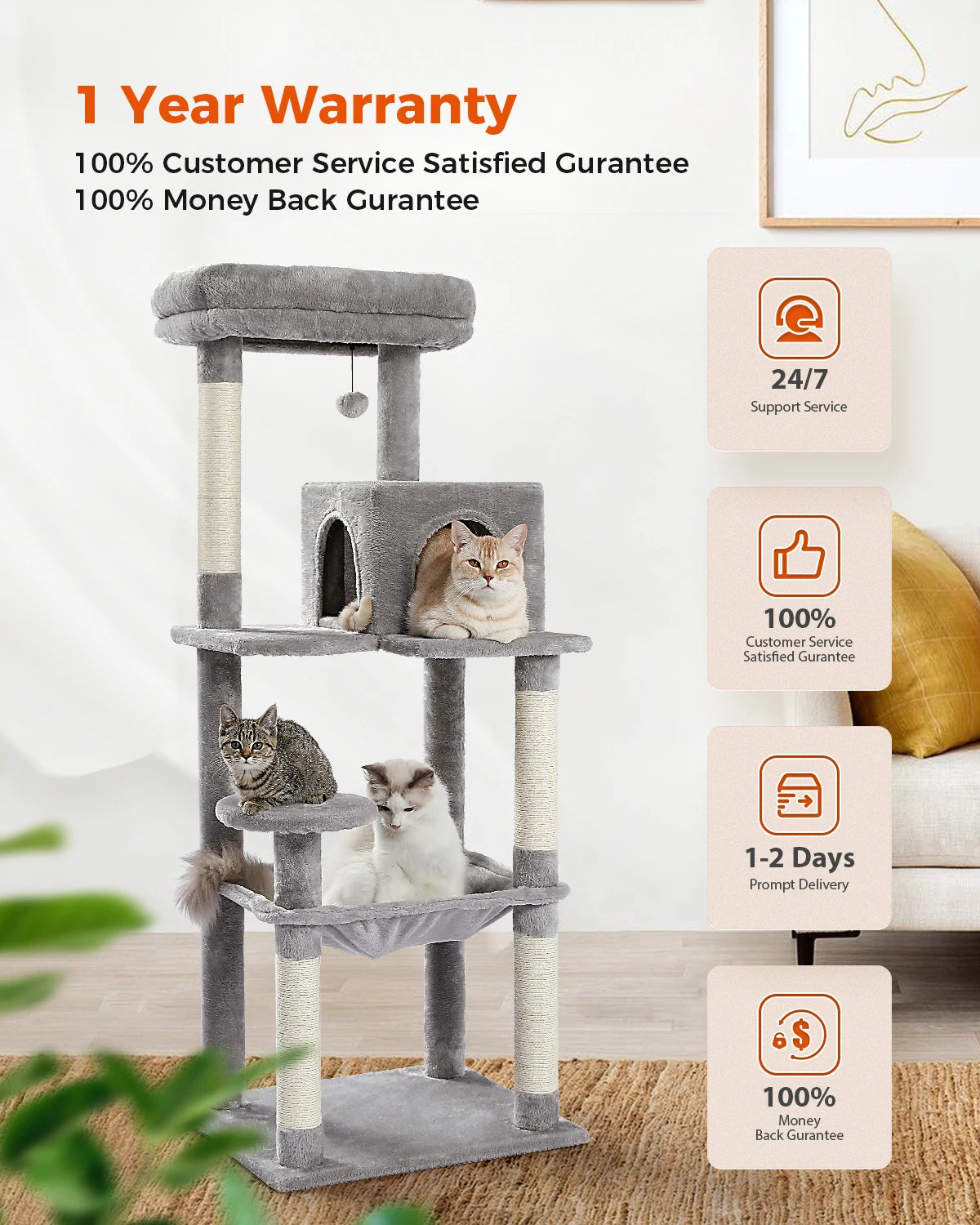 🐱 Multi-Level Luxury Cat Tree – Scratching Post Tower with Condo House for Indoor Cats