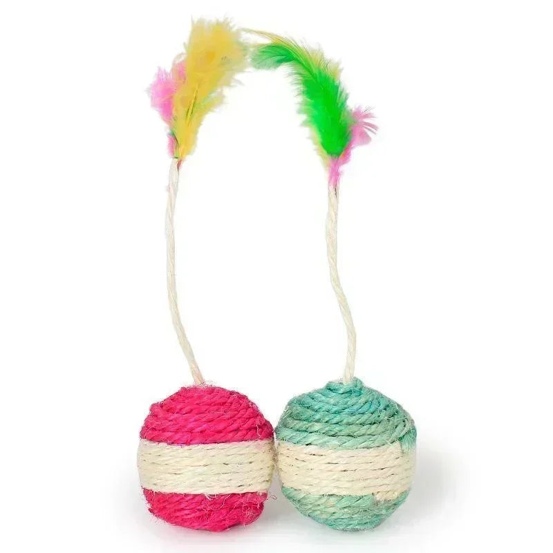 🐾 Sisal Cat Scratching Ball with Feather – Interactive Training Toy for Curious Kittens and Playful Cats