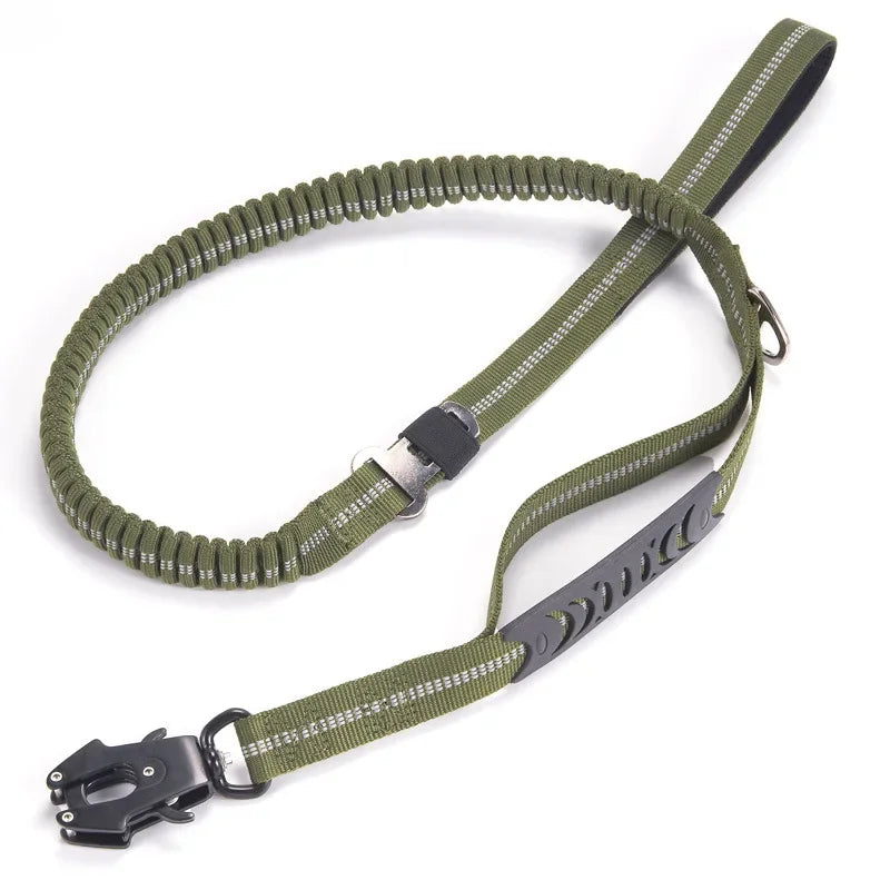 🚨 Heavy-Duty Tactical Bungee Dog Leash – Reflective, Shock-Absorbing and Car-Ready