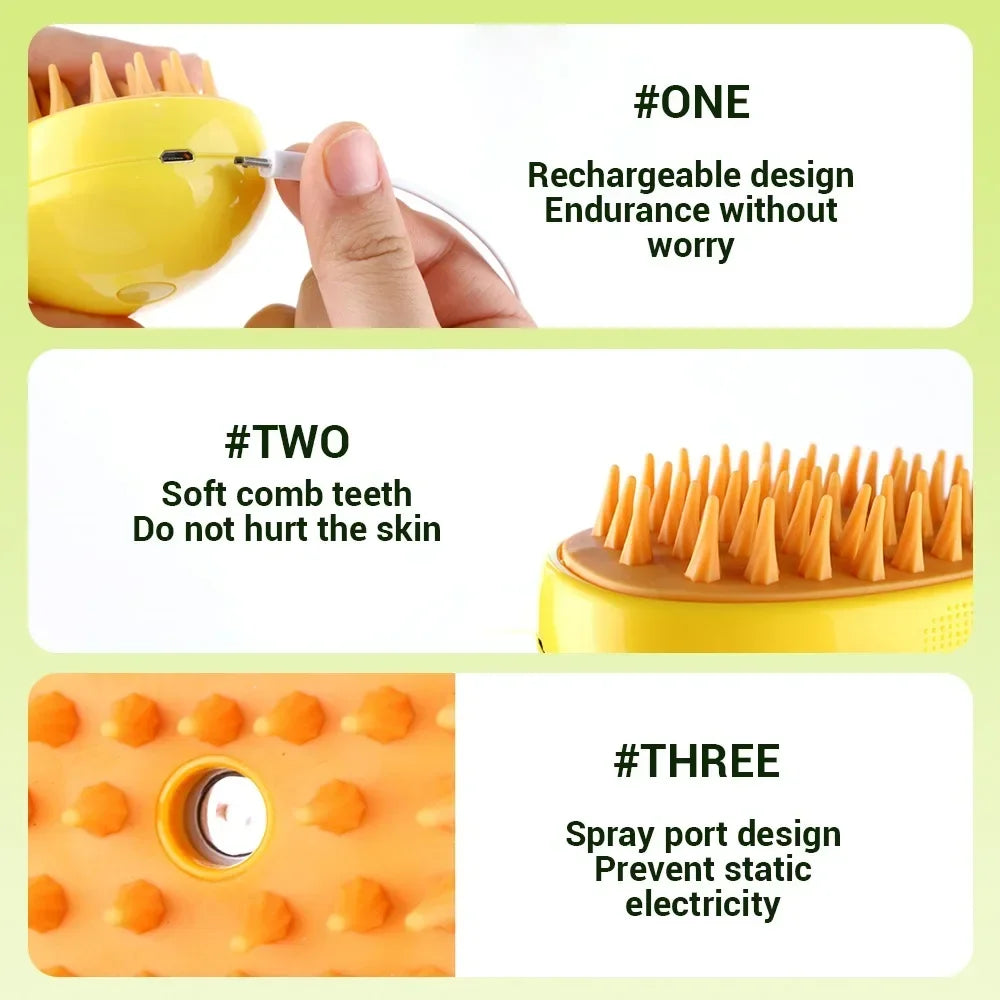 🐾 3-in-1 Electric Steamy Pet Grooming Brush – Shedding, Massage & Steam Spray Comb for Dogs & Cats