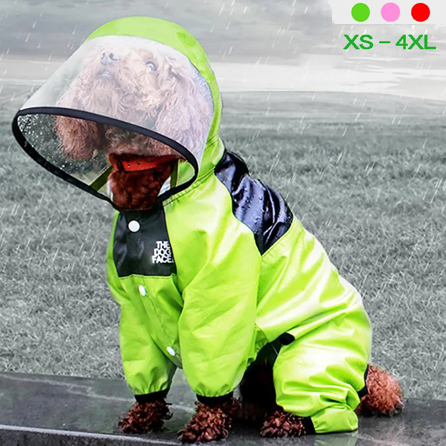 🌧️ Waterproof Dog Raincoat – “The Dog Face” Pet Jumpsuit for Wet Weather Walks