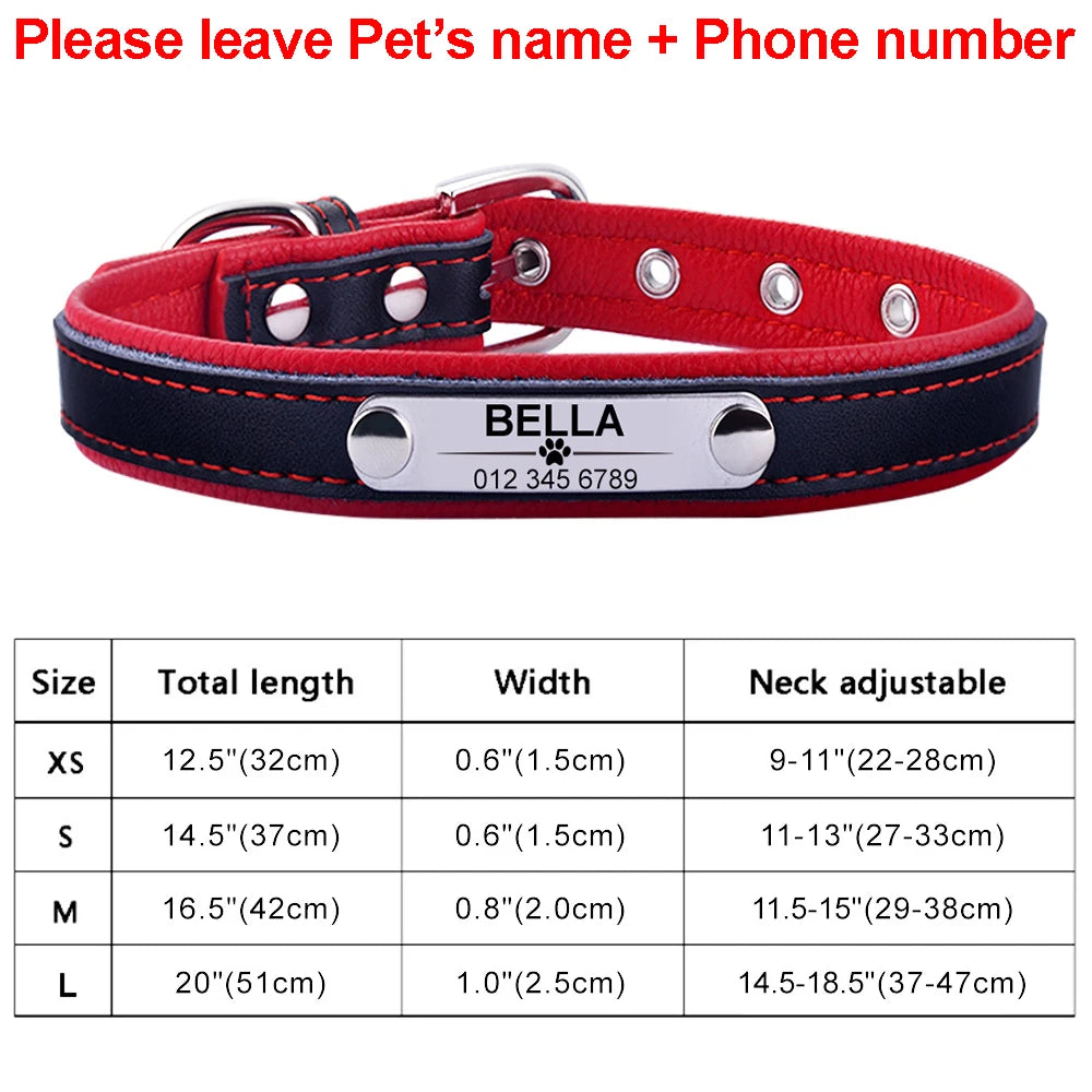 🐾 AiruiDog Personalized Leather Dog Collar – Custom Engraved ID for Puppies and Dogs (XS–L)