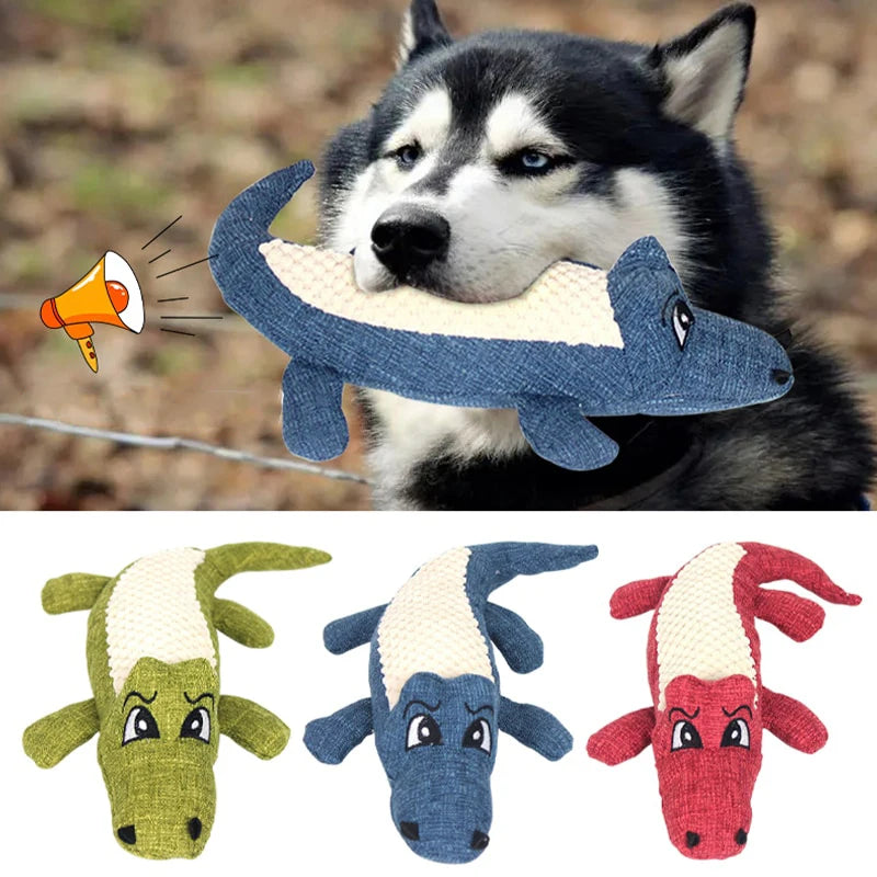 🦷 Cartoon Alligator Plush Dog Toy – Squeaky Chew Toy for Gnawing, Teeth Cleaning & Training