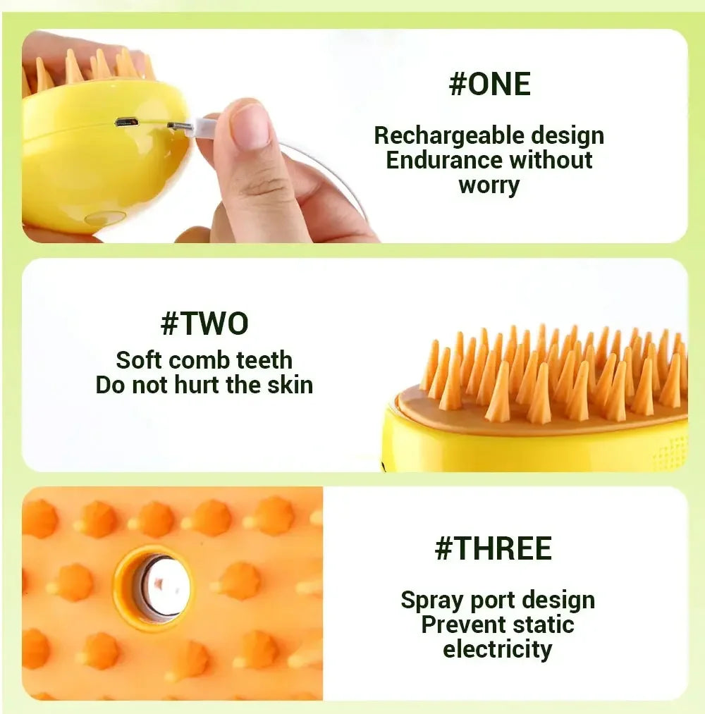 🐾 3-in-1 Electric Steamy Pet Grooming Brush – Shedding, Massage & Steam Spray Comb for Dogs & Cats
