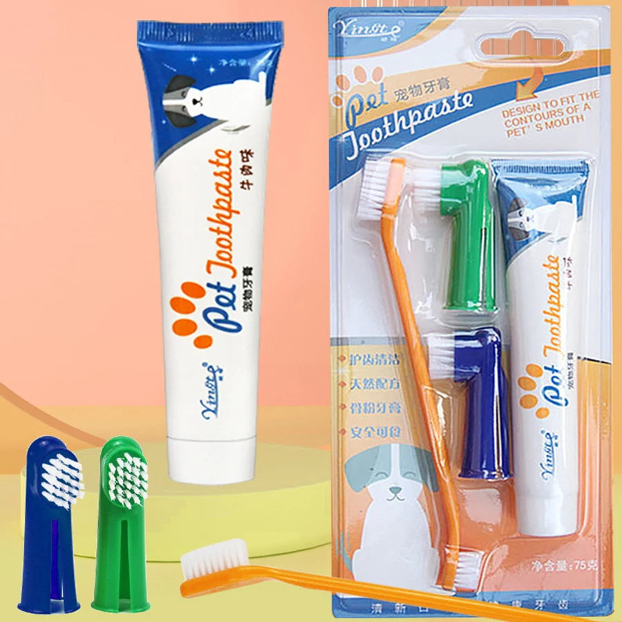 4-Piece Pet Toothbrush & Toothpaste Set – Complete Oral Care for Dogs & Cats