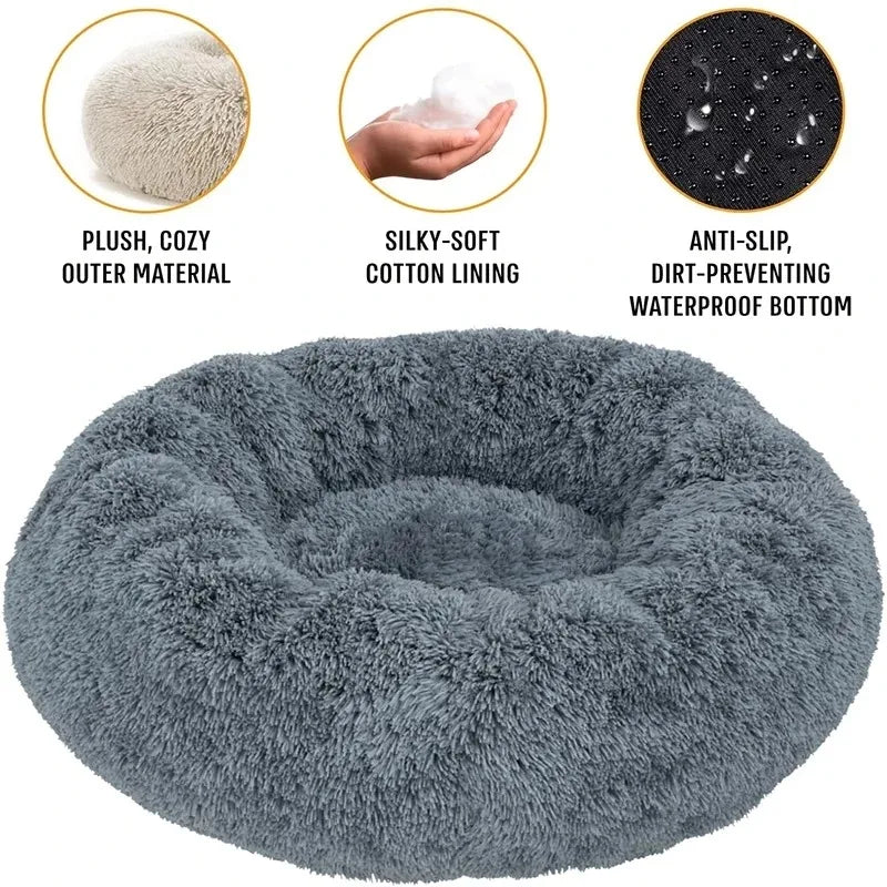 Round Plush Pet Bed – Winter Warmth for Dogs & Cats