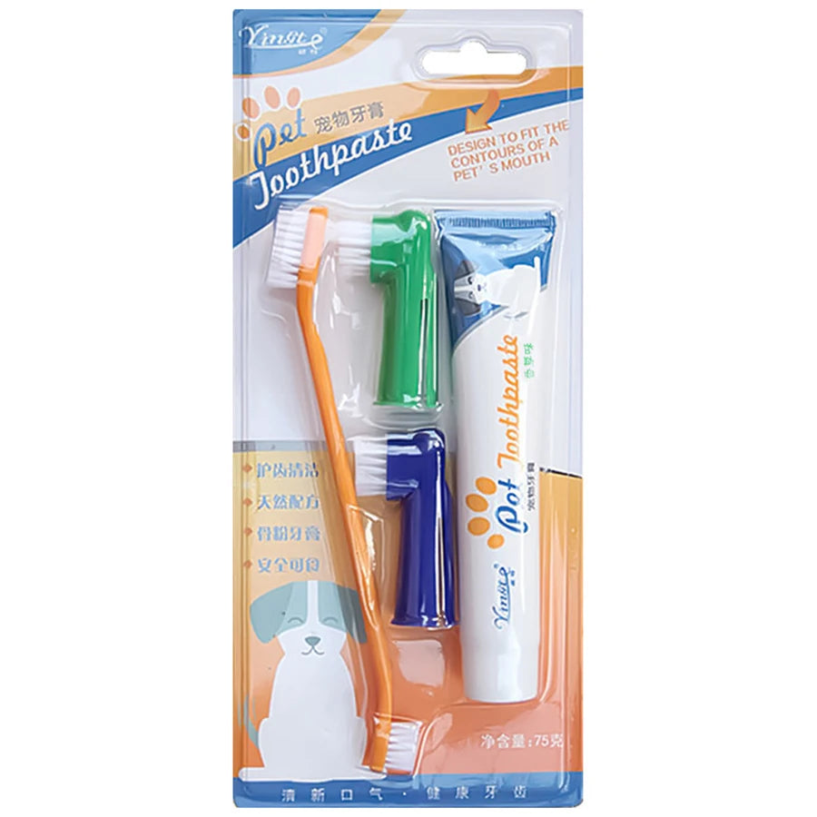 4-Piece Pet Toothbrush & Toothpaste Set – Complete Oral Care for Dogs & Cats