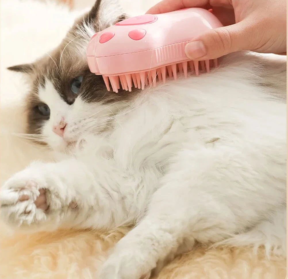 🛁 3-in-1 Electric Pet Steam Brush – Grooming, Hair Removal & Massage Comb for Cats & Dogs