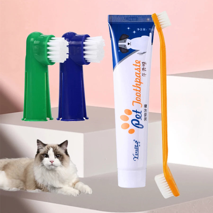 4-Piece Pet Toothbrush & Toothpaste Set – Complete Oral Care for Dogs & Cats