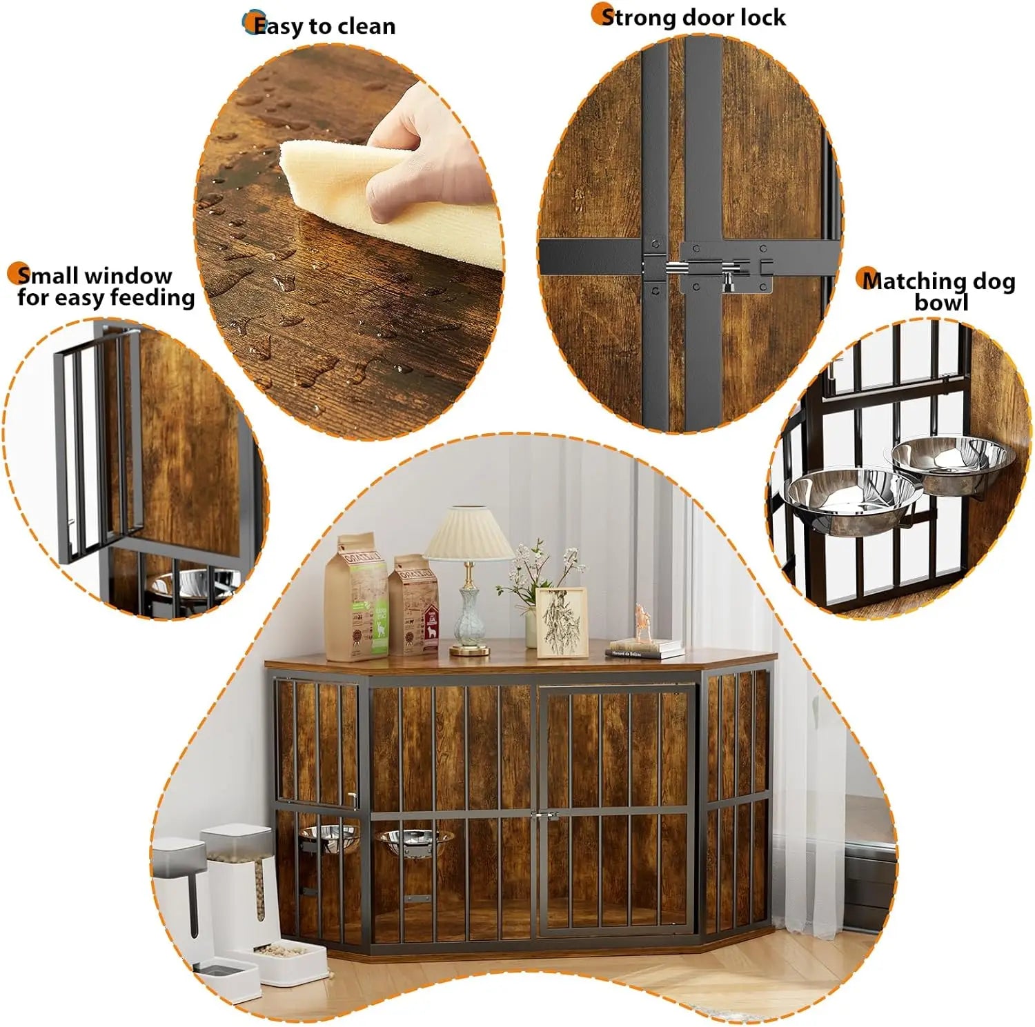 🐾 53" Corner Dog Kennel Wooden End Table – Space-Saving Crate with Built-In Bowl & Wide Top