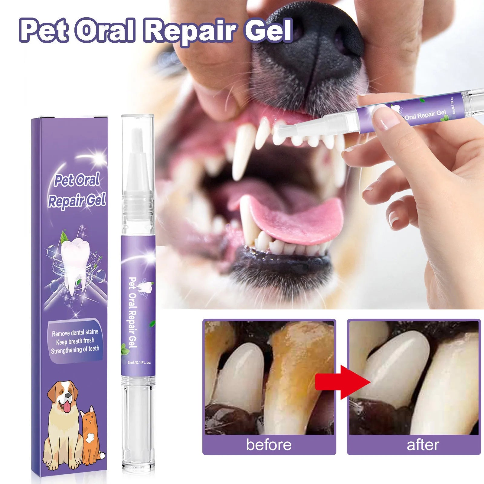 3ml Pet Oral Gel – No-Brush Dental Care for Dogs & Cats