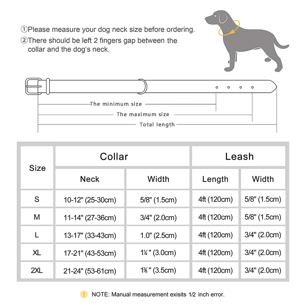 Personalized Leather Dog Collar & Leash Set – Custom ID for Small to Large Breeds