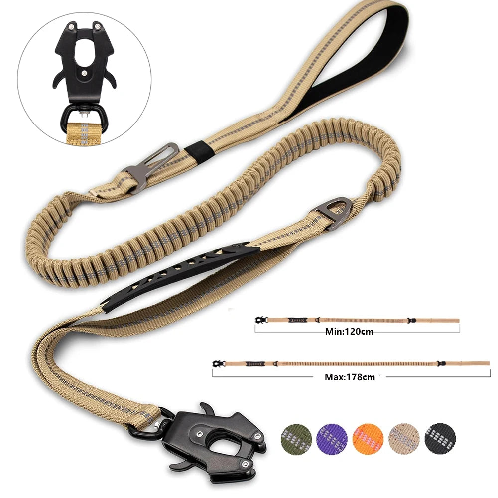 🚨 Heavy-Duty Tactical Bungee Dog Leash – Reflective, Shock-Absorbing and Car-Ready