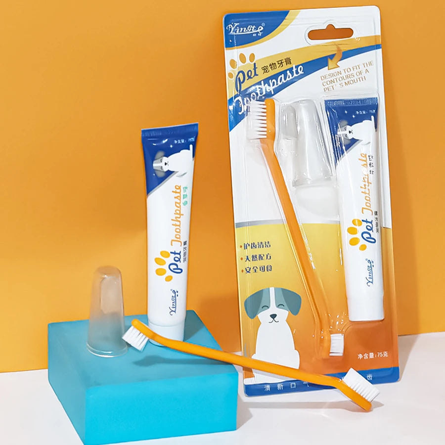 4-Piece Pet Toothbrush & Toothpaste Set – Complete Oral Care for Dogs & Cats