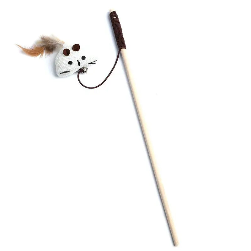 🎉 Teaser Feather Wand Toy – Interactive Cat Stick with Wooden Handle