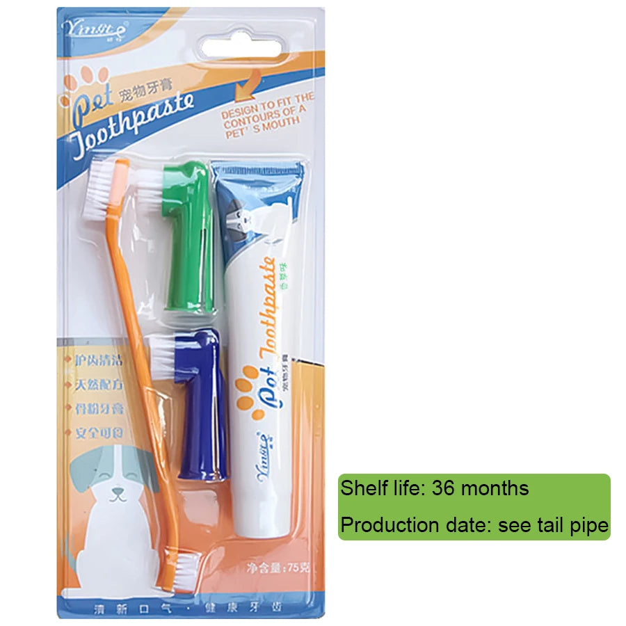 4-Piece Pet Toothbrush & Toothpaste Set – Complete Oral Care for Dogs & Cats
