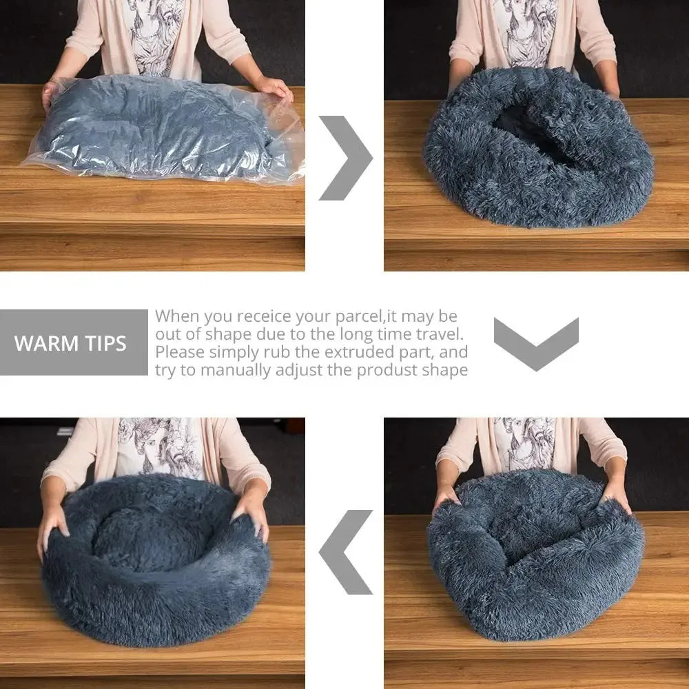 Round Plush Pet Bed – Winter Warmth for Dogs & Cats