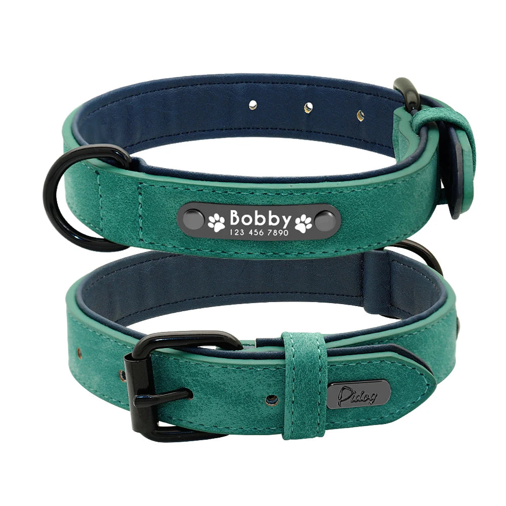 Personalized Leather Dog Collar & Leash Set – Custom ID for Small to Large Breeds