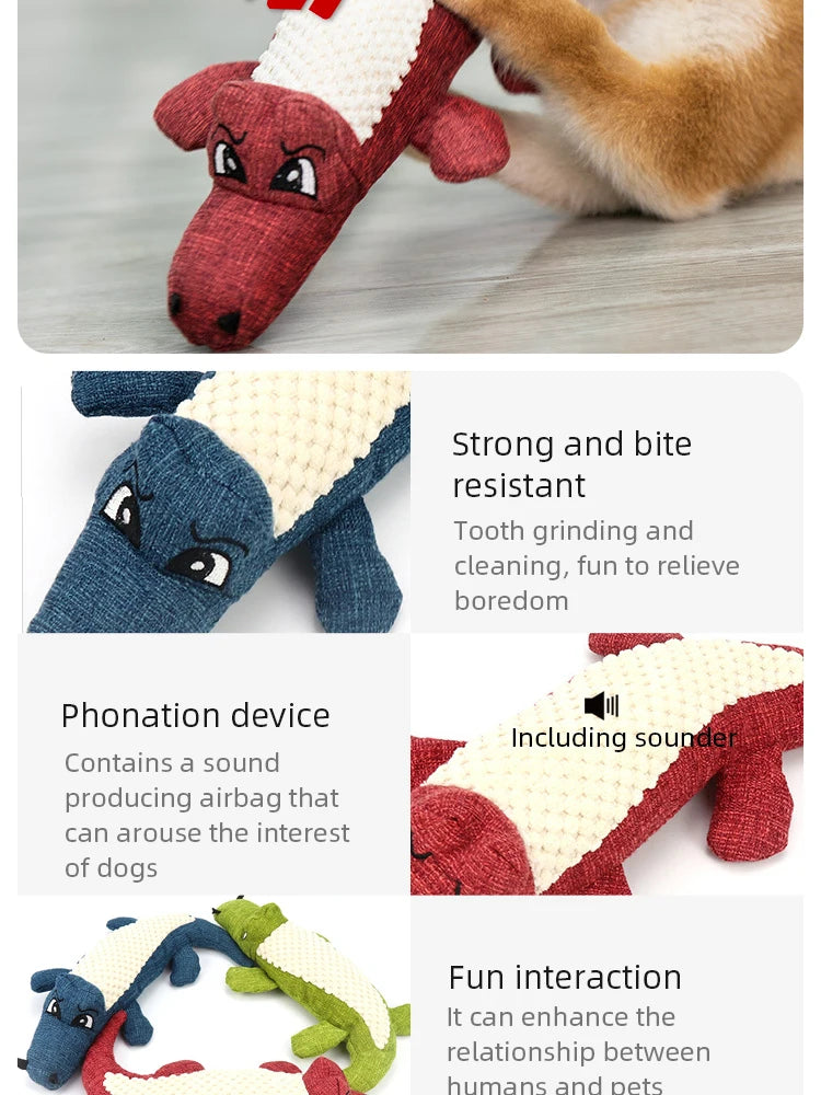 🦷 Cartoon Alligator Plush Dog Toy – Squeaky Chew Toy for Gnawing, Teeth Cleaning & Training