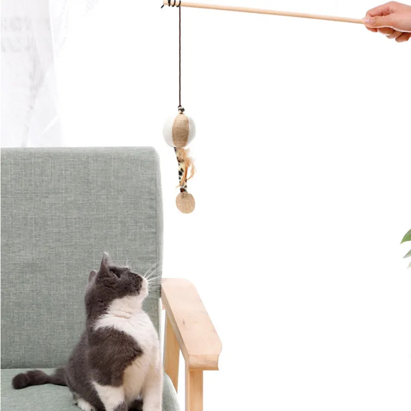 🎉 Teaser Feather Wand Toy – Interactive Cat Stick with Wooden Handle