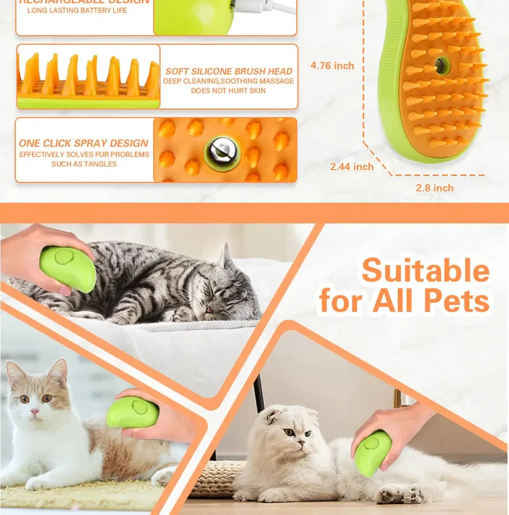 🐾 3-in-1 Electric Steamy Pet Grooming Brush – Shedding, Massage & Steam Spray Comb for Dogs & Cats