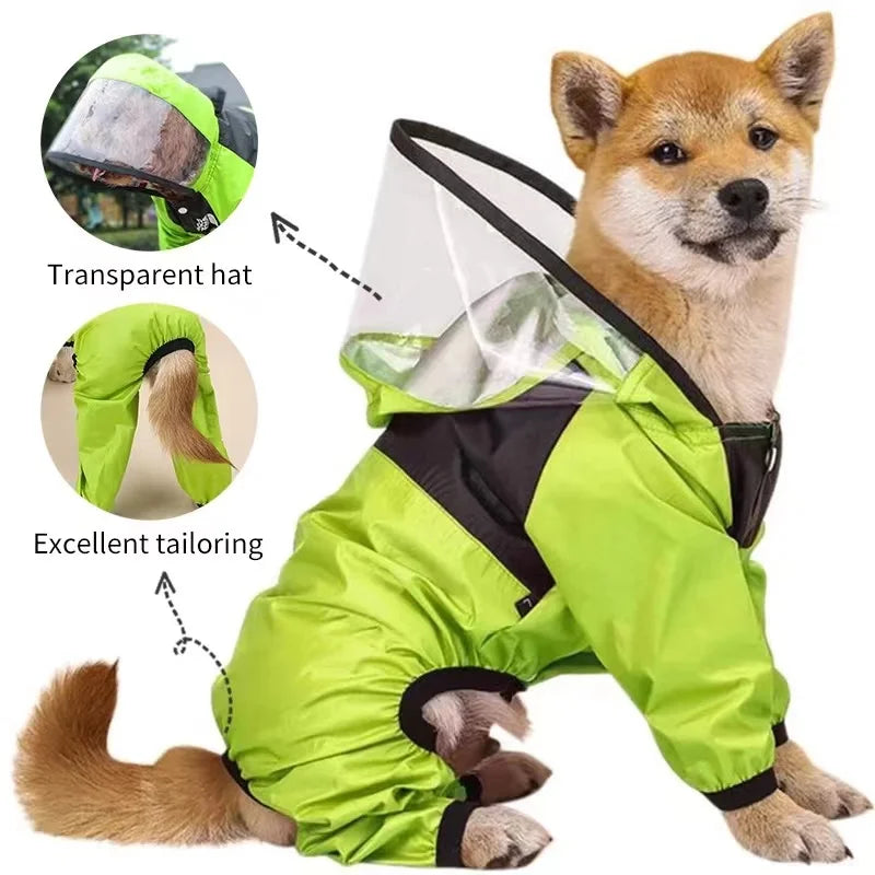 🌧️ Waterproof Dog Raincoat – “The Dog Face” Pet Jumpsuit for Wet Weather Walks