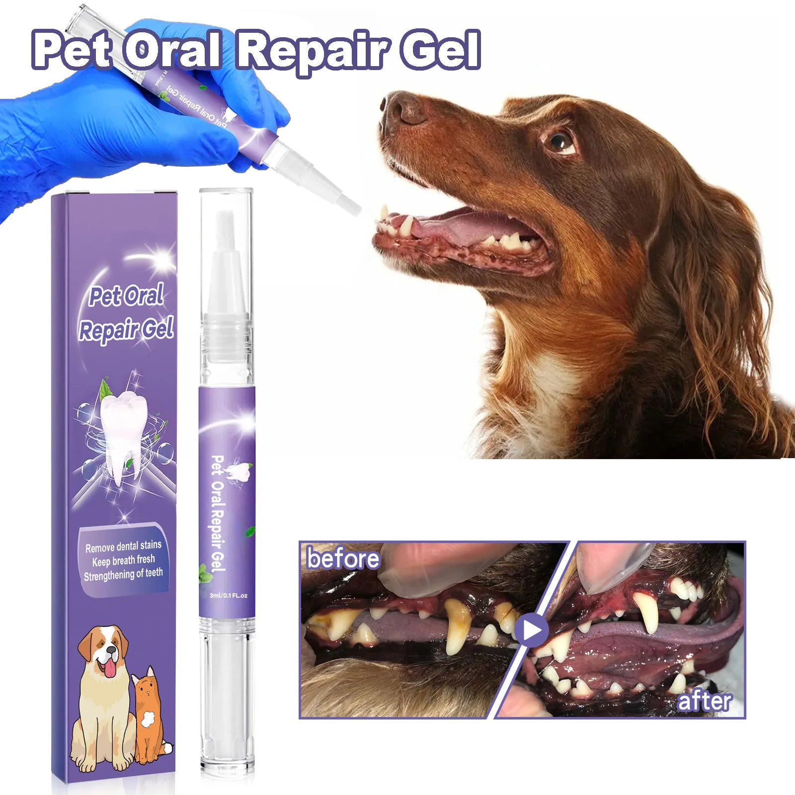 3ml Pet Oral Gel – No-Brush Dental Care for Dogs & Cats