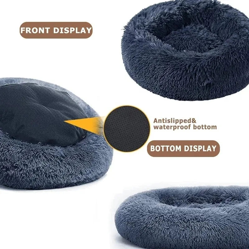 Round Plush Pet Bed – Winter Warmth for Dogs & Cats
