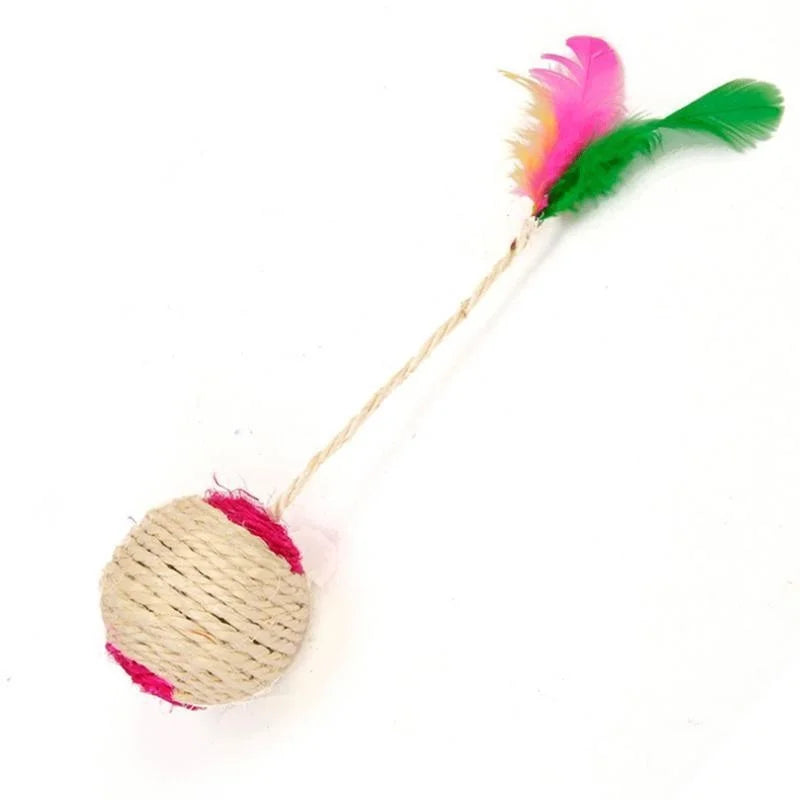 🐾 Sisal Cat Scratching Ball with Feather – Interactive Training Toy for Curious Kittens and Playful Cats