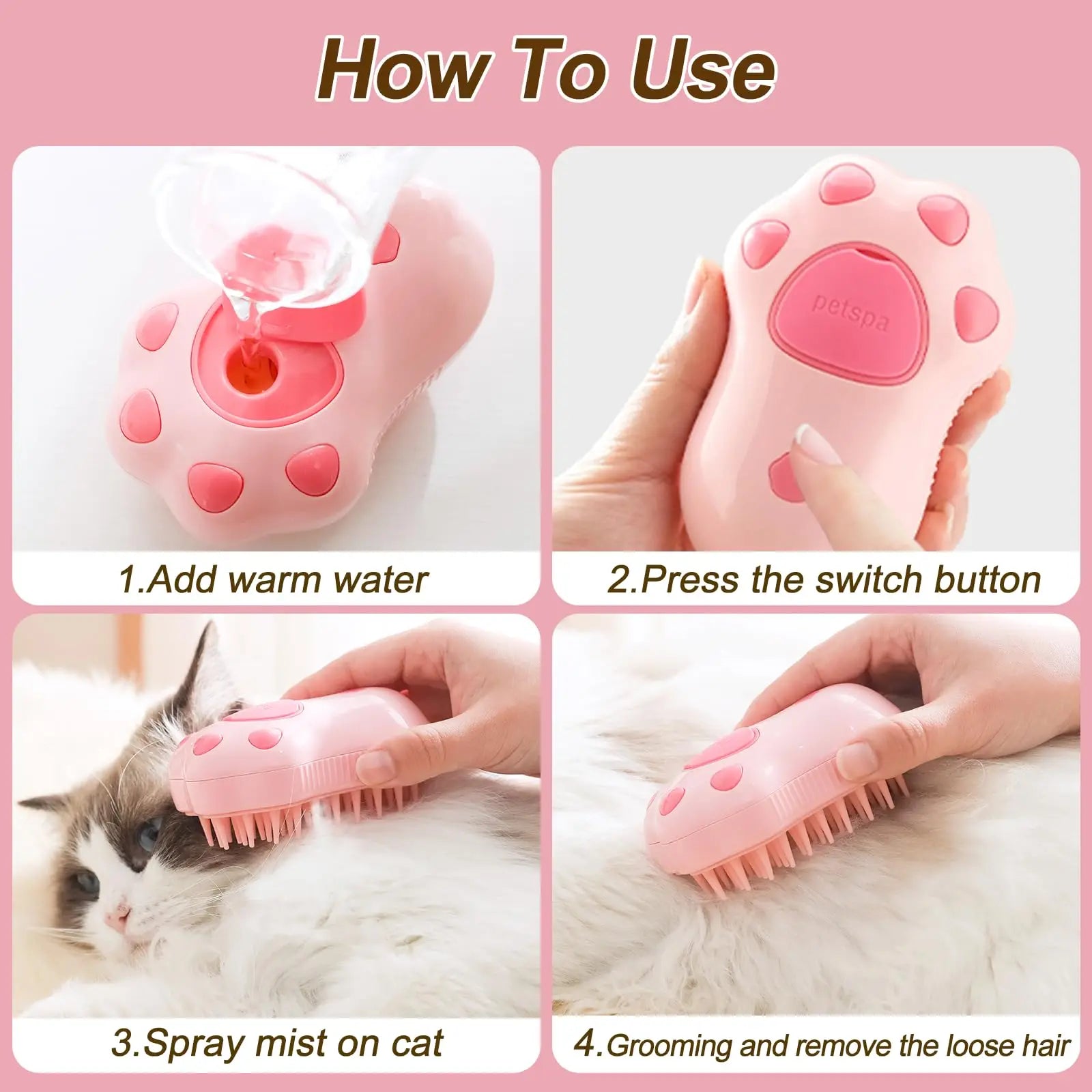 🛁 3-in-1 Electric Pet Steam Brush – Grooming, Hair Removal & Massage Comb for Cats & Dogs
