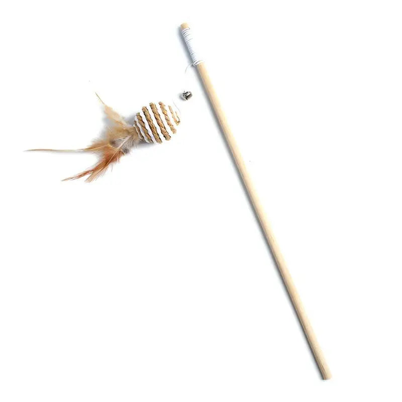 🎉 Teaser Feather Wand Toy – Interactive Cat Stick with Wooden Handle